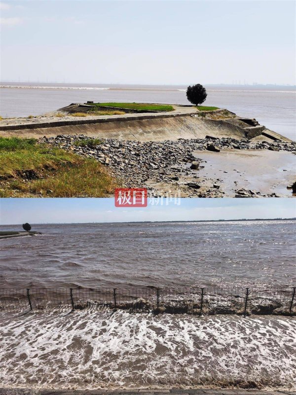 蜂窝配资 钱塘江“一线潮”袭来引游客惊呼，河北男子专程带父亲到浙江观潮